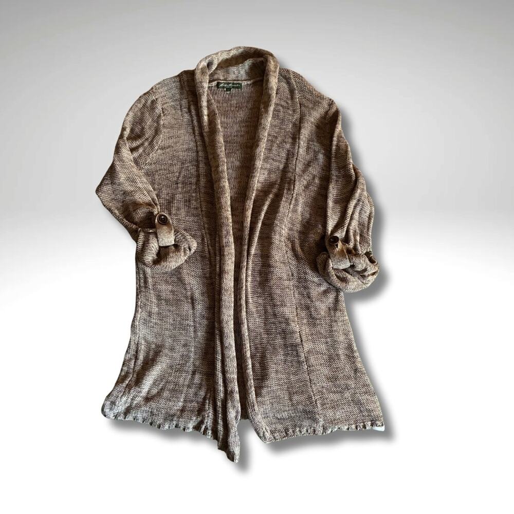 Eddie Bauer Shawl Collar Open-Front Cotton Knit Cardigan Large